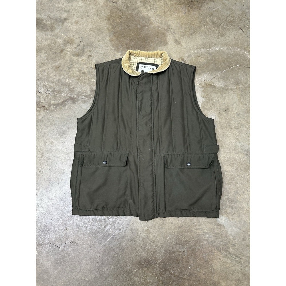 Orvis Vest Mens Large Green Zip Outdoor Hunting Fishing Country Quilted Corduroy